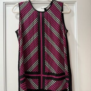 Vince Camuto Chic Pink and Black Striped Diagonal Sleeveless Top